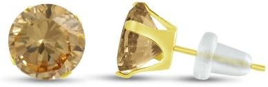 Round 9mm Genuine Golden yellow Citrine 10K Yellow Gold Stud Earrings