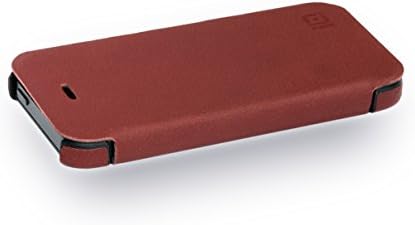 Smarter iPhone 5 Case by IQ, Genuine Leather Flip Card Case for the iPhone 5 and 5S (Red Leather/Black Shell)