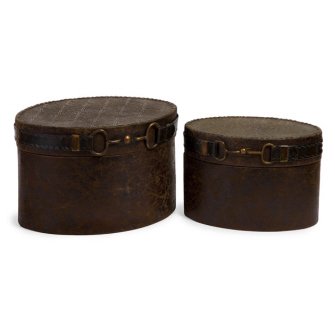 New Charming Western Style Set Of 2 Decorative Boxes Featuring An Equestrian Inspired Buckle Detail
