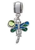 Dragonfly with Translucent Green & Blue Wings European Charm Bead Hanger with...