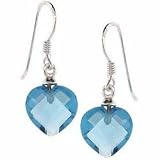 Sterling Silver Aquamarine CZ Dangling Heart Earrings