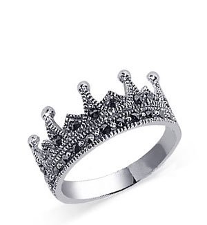 .925 Sterling Silver Marcasite Royal Crown Band Ring Size 4.5 to 10