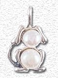 White Pearl Dog Charm with Solid Sterling Silver Accents