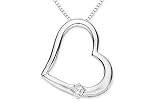 14K White Gold Princess-Cut Diamond Heart Pendant w/Chain