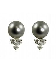 14KW 9-10MM TAHITIAN PEARL & DIAMOND EARRING
