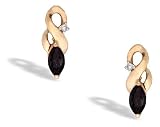 14K Yellow Gold Genuine Marquise Black Onyx and Diamond Earrings