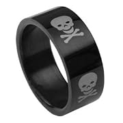 Skull and Crossbones Black Steel Mens Ring