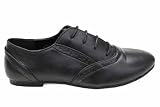 Womens Black Lace Up Ladies Flat Brogues Shoes UK
