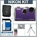 Nikon Coolpix S1100pj Digital Camera Kit - Violet - with 8GB SD Memory Card, Camera Case, Table Top Tripod, Spare EN EL-12 Lithium-Ion Battery, 2 Year Extended Service Coverage