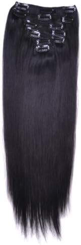 Fohair 28 Inch #1 Jet Black Silky Straight Clip in/on India Remy Human Hair Extensions Full Head Volume Set 9 Pieces