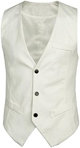 Men Deep V Neck Pockets Decor New Style Vest White M