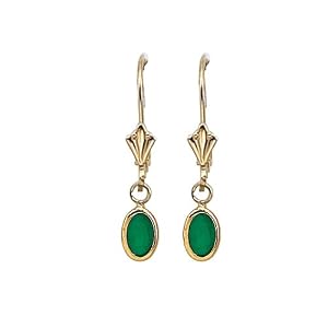 Buy 14K Yellow Gold 6 x 4 MM Oval Shaped Emerald Drop Earrings
