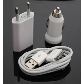 Chargeur 3 en 1 Secteur + Voiture + USB Pour Apple iPhone iPod Nano Touch MP3 MP4 , IPHONE 3, IPHONE 3GS, IPHONE 4 Chargeur secteur USB pour Apple iPhone iPod Nano Touch MP3 MP4 , IPHONE 3, IPHONE 3GS, IPHONE 4