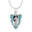 Wolf and Wolf Paw Arrowhead Pendant in Sterling Silver with Turquoise Inlay on a 20" Rhodium Snake Chain, #7897