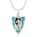 Wolf and Wolf Paw Arrowhead Pendant in Sterling Silver with Turquoise Inlay on a 20" Rhodium Snake Chain, #7897