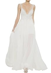 A-line V-neck Backless Beaded Sheer Chiffon Natural   Waistline  Dress with a Brush/Sweep Train 