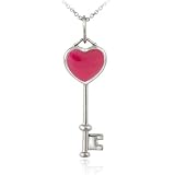 Sterling Silver Designer Inspired Pink Enamel Key Pendant
