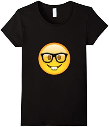 Women's Nerd Emoji Glasses Teeth Emoticon Geek Smiley T-Shirt Small Black