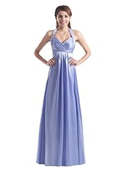 Satin Halter Sweetheart Empire   Waistline Pleated Floor Length Bridesmaid Dress 