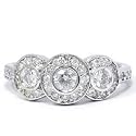 .80CT Three Stone Bezel Set 14k White Gold Past Present Future Round Diamond Anniversary Engagement Ring G/H I1