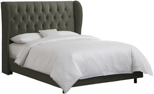 Skyline Furniture Waveland Wingback Queen Bed Upholstered in Velvet Pewter