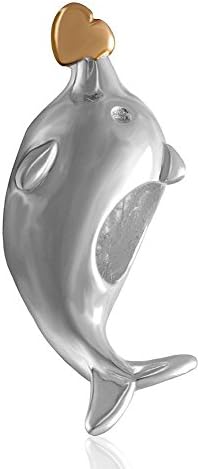 Choruslove Playful Dolphin Holding Gold Heart Charm 925 Sterling Silver Animal Bead Fits European Bracelet as Kids Gift