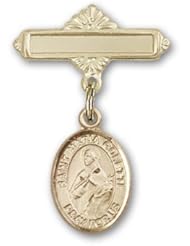 14K Gold Baby Badge with St. Maria Goretti Charm and Polished Badge Pin