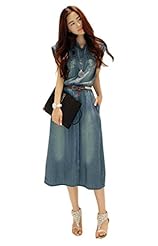 Shift Sleeveless Denim Belted Maxi Dress 