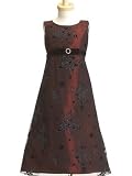 Burgundy Flocked Tulle A-Line Dress Size 7 - (Child)