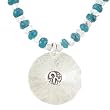 Round Double Sided Thai Script Pendant in Karen Hill Tribe Silver with Apatite Gemstone and Silver Rock Bead Necklace, 20" Length, #7932