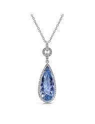 7.61ct Pear Cut Blue Topaz & Diamond 14k Gold Pendant