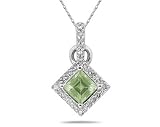 Princess Cut Green Amethyst & Diamond Pendant in 14K White Gold