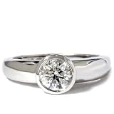 1.00CT Round Solitaire Bezel Diamond Engagement Ring White Gold Genuine