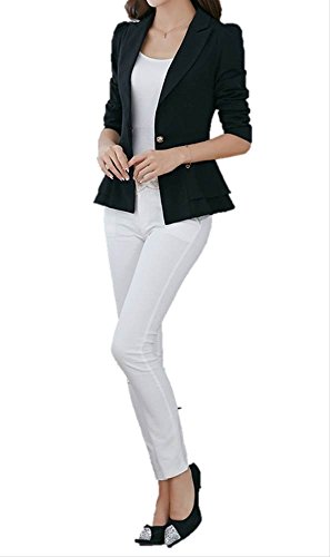 春 ジャケット 着やせ 通勤 ビジネス カジュアル フリル 上着 レディース　ブラック　大きいサイズ