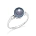 Tahitian Black Pearl Ring with Diamonds in 14K White Gold (8-9mm)
