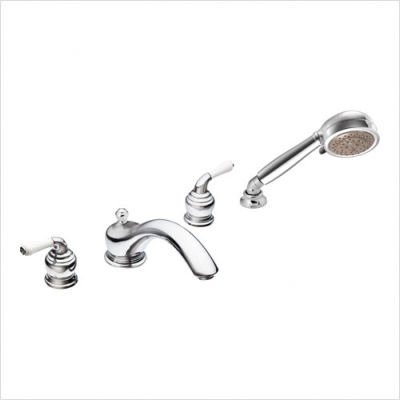 Moen T953 Monticello Two Handle Roman Tub Faucet with Built In Diverter in Chrome with Porcelain