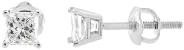 1/10 ct tw I I1 Natural Princess Cut Diamond Stud Earrings 14K White Gold Screw Back