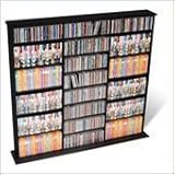 Black Triple Width Wall Multimedia Storage Unit for CD, DVD & VHS