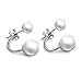 Cat Eye Jewels 6~8mm Double Freshwater Shell Pearl Earrings with 925 Sterling Silver Hoop Stud E008