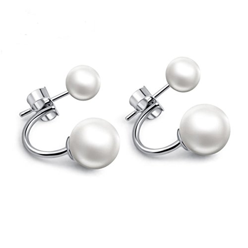 Cat Eye Jewels 6~8mm Double Freshwater Shell Pearl Earrings with 925 Sterling Silver Hoop Stud E008