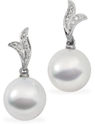 18K Palladium White Gold Pair 1/10Cttw/13.00mm Fine Nea South Sea Cultured Pearl & Diamond Earring