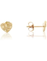 14k Real Yellow Gold 0.6cm Diamond Cut Nugget Heart Pin Post Earring