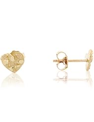 10k Real Yellow Gold 0.6cm Diamond Cut Nugget Heart Pin Post Earring