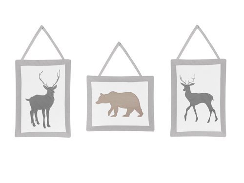 Sweet Jojo Designs Blue Grey and White Woodland Animals Collection Deer and Bear Wall Hanging Accessories