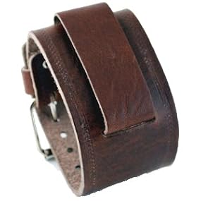 Nemesis Wide Brown Leather Cuff Wrist Watch Band