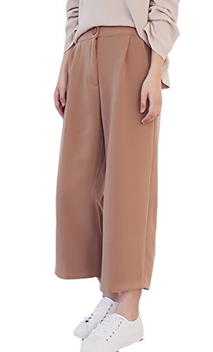 ELPIS レディース ワイドパンツ 9分 丈 ガウチョ パンツ シンプル 無地 ゆったり クロップドパンツ