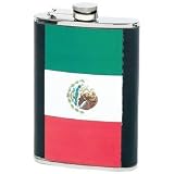 Maxam 8oz Stainless Steel Flask With Mexican Flag Insert Features Embossed Linear Design