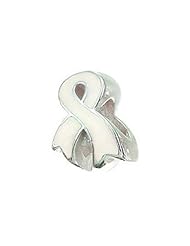 Zable (tm) Sterling Silver Awareness Ribbon White Pandora Compatible Bead / Charm