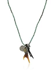 M.Cohen Hand made Designs Mini Turquoise-Color Beads with Carved Horn Charm and Gems Necklace