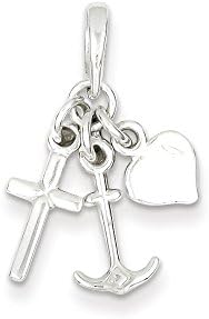 Sterling Silver Polished Anchor Heart and Cross Pendant,